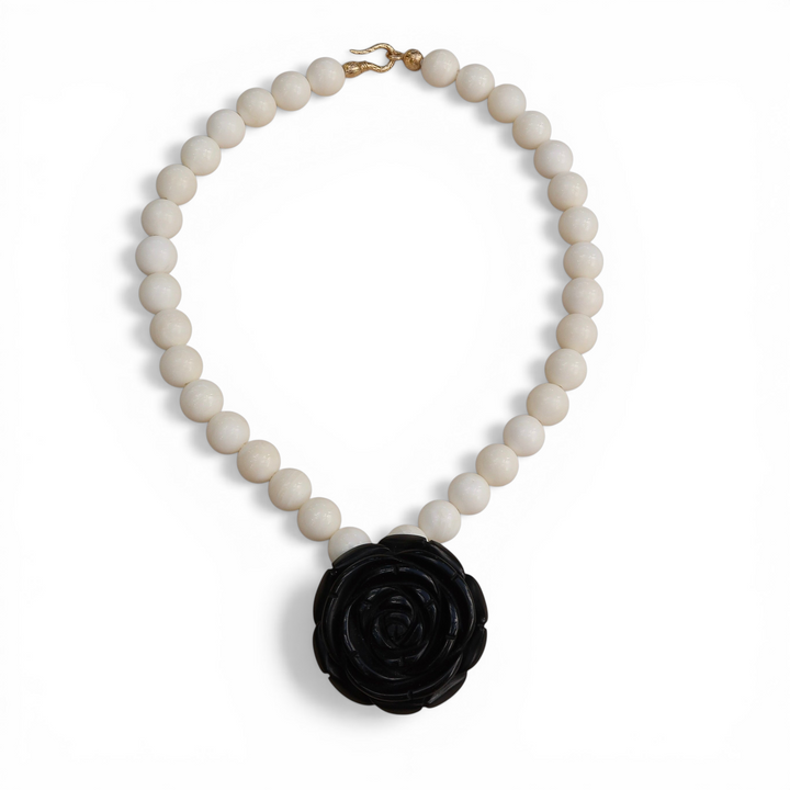 BLACK & WHITE ROSE NECKLACE